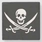 Weiß, Piratenflagge Calico Jack, Skull & Cutlass Steinuntersetzer (Vorderseite)