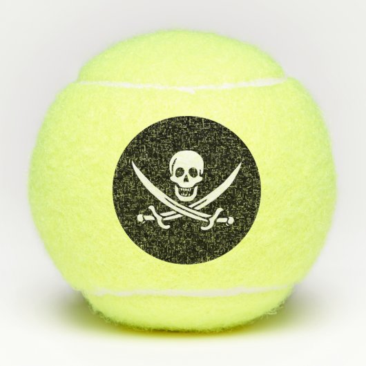 Weiß, Piratenflagge Calico Jack, Skull & Cutlass Tennisbälle (Vorderseite)