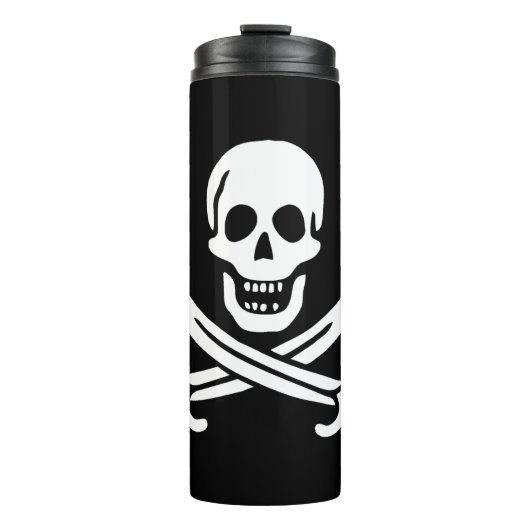Weiß, Piratenflagge Calico Jack, Skull & Cutlass Thermosbecher (Vorderseite)
