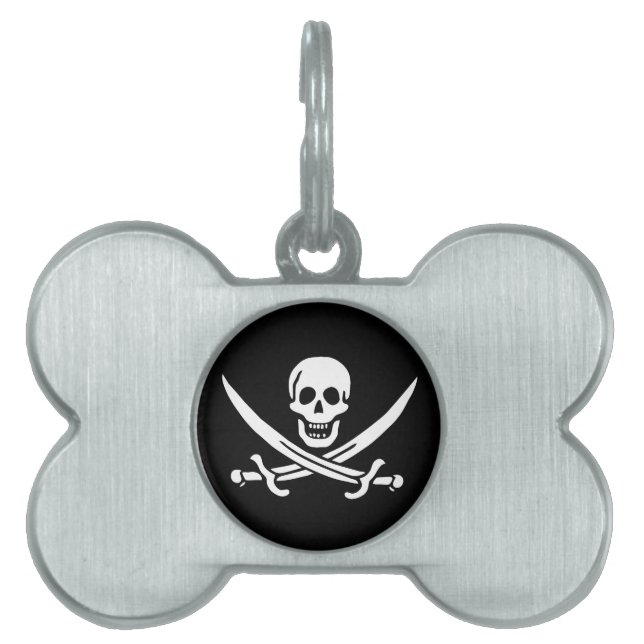 Weiß, Piratenflagge Calico Jack, Skull & Cutlass Tiermarke (Vorderseite)