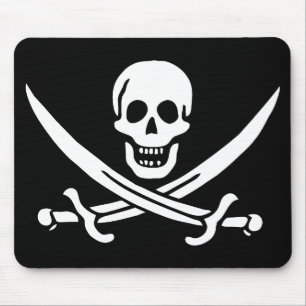Weiß, Piratenflagge Calico Jack, Totenkopf & Enter Mousepad