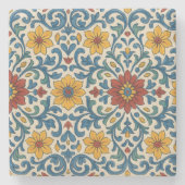 Weiß-Portugiesisches Blumenmuster Steinuntersetzer (Vorderseite)