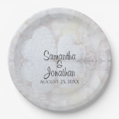 Weiß reflektierende Herz- und Peoniehochzeiten Pappteller (Vorderseite)