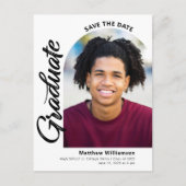 Weiß Rett Date Abschluss Foto Schwarzes Skript Einladungspostkarte (Vorderseite)