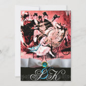 WEISS RIBBON AQUA BLUE BLACK DAMASK MONOGRAMM EINLADUNG (Vorderseite)