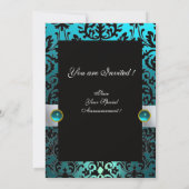 WEISS RIBBON AQUAMARIN AQUA BLUE BLACK DAMASK MONO EINLADUNG (Rückseite)