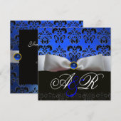 WEISS RIBBON BLAUE SAPPHIRE BLACK DAMASK MONOGRAM EINLADUNG (Vorne/Hinten)