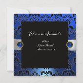 WEISS RIBBON BLAUE SAPPHIRE BLACK DAMASK MONOGRAM EINLADUNG (Rückseite)