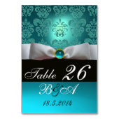WEISS RIBBON BLUE TURQUASE BLACK DAMASK MONOGRAMM TISCHNUMMER (Rückseite)