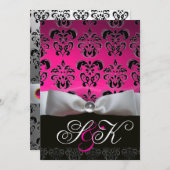 WEISS RIBBON PINK FUCHSIA SCHWARZES DAMASK-MONOGRA EINLADUNG (Vorne/Hinten)