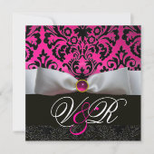 WEISS RIBBON PINK FUCHSIA SCHWARZES DAMASK-MONOGRA EINLADUNG (Vorderseite)