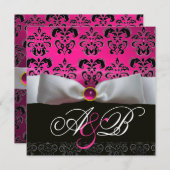 WEISS RIBBON PINK LILA SCHWARZES DAMASK-MONOGRAMM EINLADUNG (Vorne/Hinten)