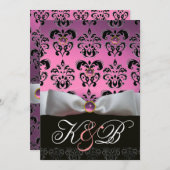 WEISS RIBBON PINK LILAC SCHWARZ-DAMASK-MONOGRAMM EINLADUNG (Vorne/Hinten)