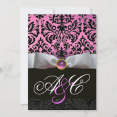 WEISS RIBBON PINK LILAC SCHWARZ-DAMASK-MONOGRAMM EINLADUNG (Vorderseite)