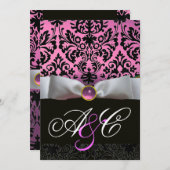 WEISS RIBBON PINK LILAC SCHWARZ-DAMASK-MONOGRAMM EINLADUNG (Vorne/Hinten)