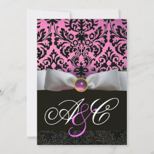 WEISS RIBBON PINK LILAC SCHWARZ-DAMASK-MONOGRAMM EINLADUNG