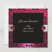 WEISS RIBBON PINK RED RUBY BLACK DAMASK MONOGRAM EINLADUNG (Rückseite)