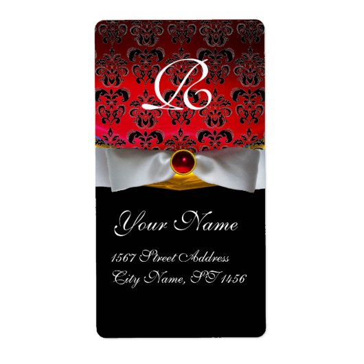 WEISS RIBBON SCHWARZ ROT BURGUNDY DAMASK MONOGRAMM (Vorne)