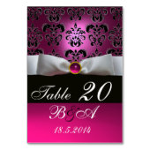 WEISS RIBBON, SCHWARZPINK FUCHSIA DAMASK MONOGRAMM TISCHNUMMER (Rückseite)
