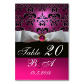WEISS RIBBON, SCHWARZPINK FUCHSIA DAMASK MONOGRAMM TISCHNUMMER (Vorderseite)
