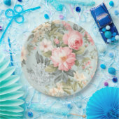 Weiß rosa Blatt Papier Pappteller (Party)