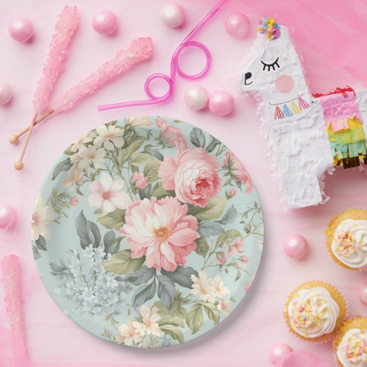 Weiß rosa Blatt Papier Pappteller (Party)