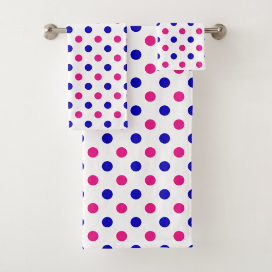Weiß Rosa Blau Punkte Muster Badhandtuch Set (Insitu)