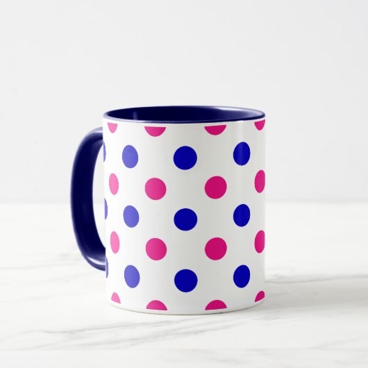 Weiß Rosa Blau Punkte-Muster Tasse (Vorderseite Links)