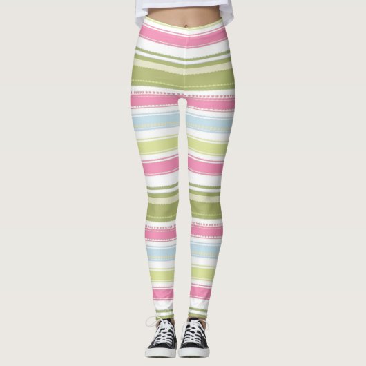 Weiß, rosa, blau und grün gestreift leggings (Vorderseite)