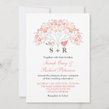 Weiß rosa Blume Liebesvögel Hochzeit Einladung