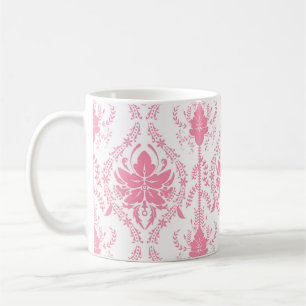 weiß rosa Damastmuster  Kaffeetasse