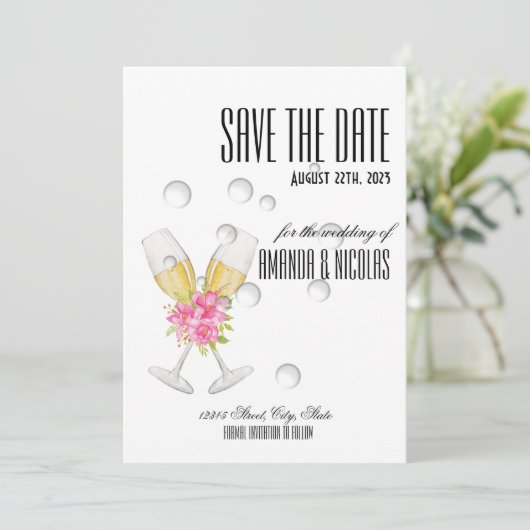 Weiß rosa, elegant, modern Save the Date Wedding I Einladung (Stehend Vorderseite)