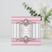 Weiß rosa Elegante Birthday Party Pearl Image Einladung (Stehend Vorderseite)