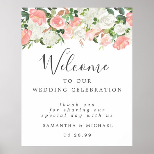 Weiß rosa Flora Herzlich willkommen auf unserem Ho Poster (Vorne)