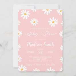 Weiß & rosa Floral Daisy Babydusche Einladung