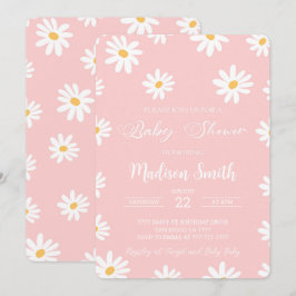 Weiß & rosa Floral Daisy Babydusche Einladung
