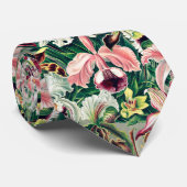 Weiß rosa Gelbgrün-Orchideenmuster Krawatte (Gerollt)