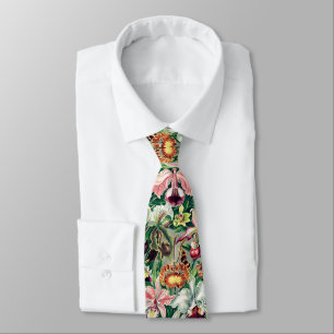 Weiß rosa Gelbgrün-Orchideenmuster Krawatte