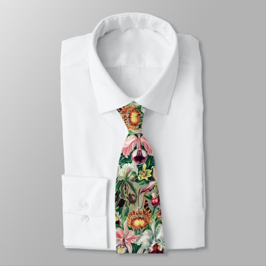 Weiß rosa Gelbgrün-Orchideenmuster Krawatte (Gebunden)