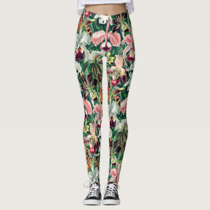 Weiß rosa Gelbgrün-Orchideenmuster Leggings