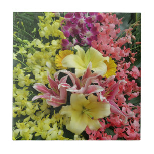 weiß + rosa, grün + lila, Blume + Blüte, als Fliese