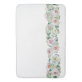 Weiß-rosa-grüne, zarte Aquarellfarben-Rose Blätter Badematte (Vorderseite Vertikal)