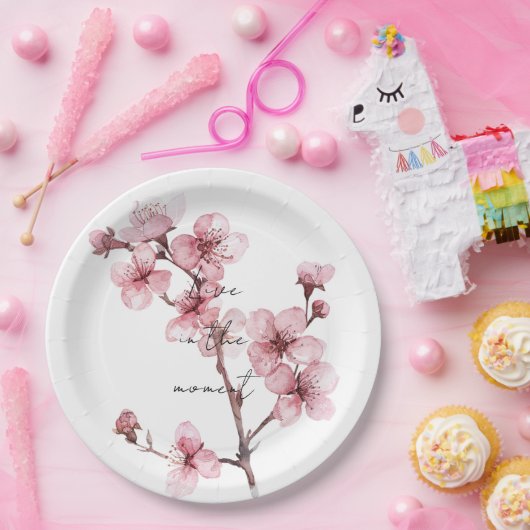 Weiß rosa Kirschblossom Bläserblüte Pappteller (Party)