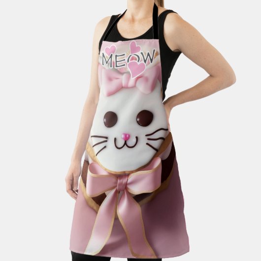 Weiß/rosa/Mattierte Kitty/Meow/Überblenddruck Schü Schürze (InSitu)