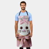 Weiß/rosa/Mattierte Kitty/Meow/Überblenddruck Schü Schürze (Getragen)