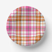 Weiß Rosa Orange Kariert Tartan Design  Pappteller (Vorderseite)