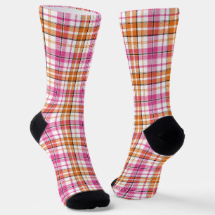 Weiß Rosa Orange Kariert Tartan Design Socken