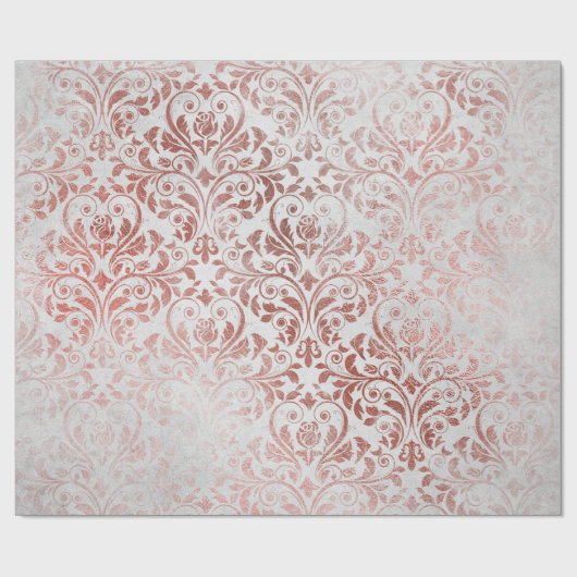 Weiß rosa Rose Gold floraler Grungy Metallic Grau Geschenkpapier (Flach)