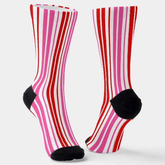 Weiß Rosa Rot Vertikale Streifen Design Socken (Gewinkelt)