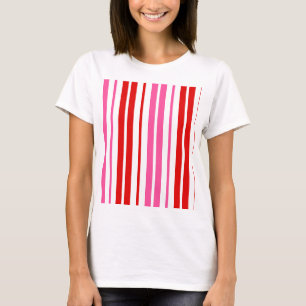 Weiß Rosa Rot Vertikale Streifen Design T-Shirt